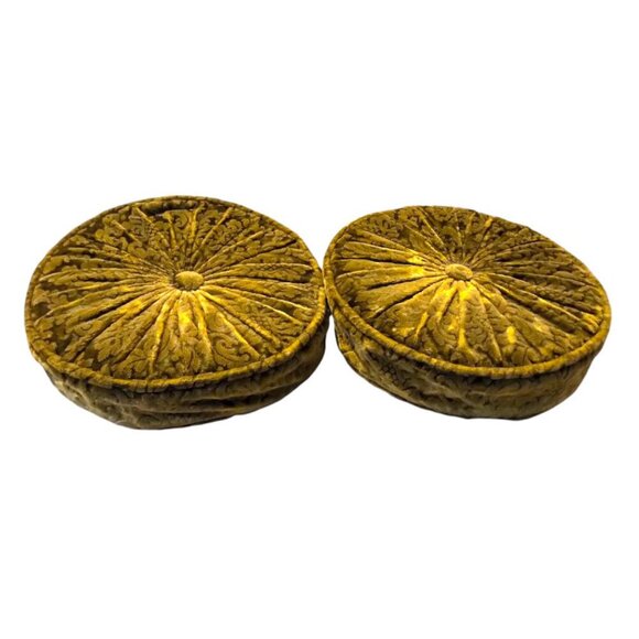 Set of Vintage Round Gathered Crush Velvet floral Cushions Chic Filled Luxury! - Picture 5 of 16